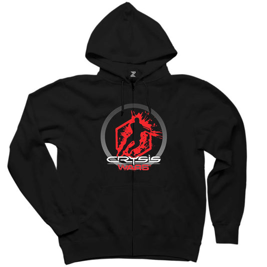 Crysis Wars Logo Siyah Fermuarlı Kapşonlu Sweatshirt