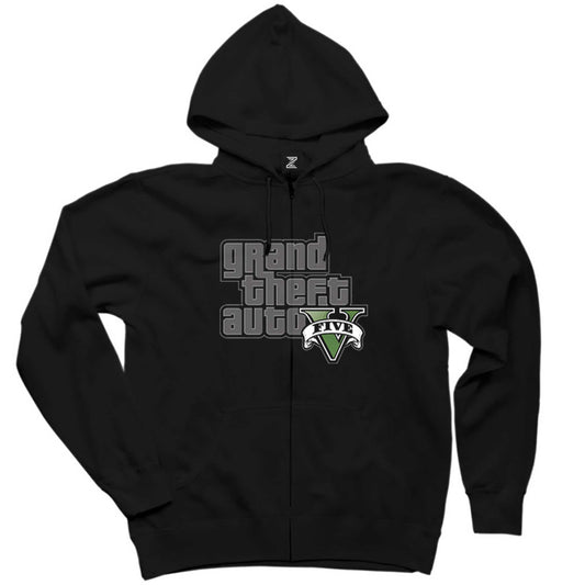 Grand Theft Auto Cobweb Logo Siyah Fermuarlı Kapşonlu Sweatshirt