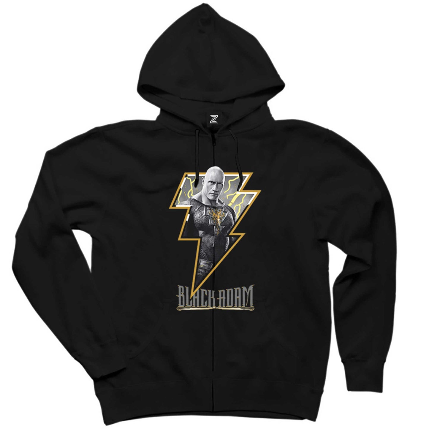 Black Adam Logo Siyah Fermuarlı Kapşonlu Sweatshirt