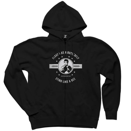 Muhammed Ali Butterfly Siyah Fermuarlı Kapşonlu Sweatshirt