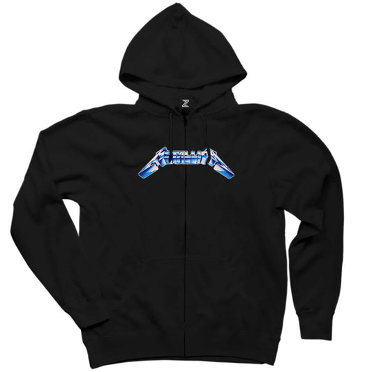 Metallica Logo Blue Siyah Fermuarlı Kapşonlu Sweatshirt