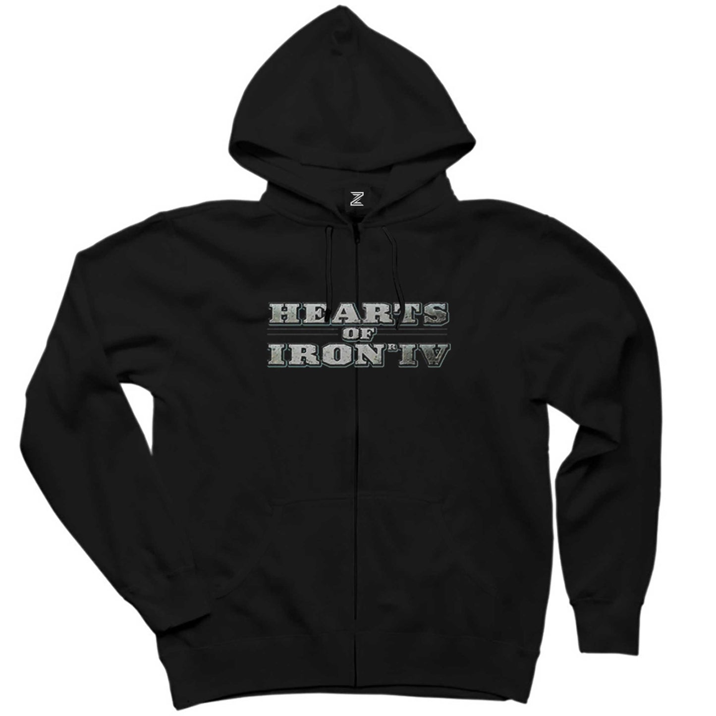 Hearts of Iron IV Silver Logo Siyah Fermuarlı Kapşonlu Sweatshirt