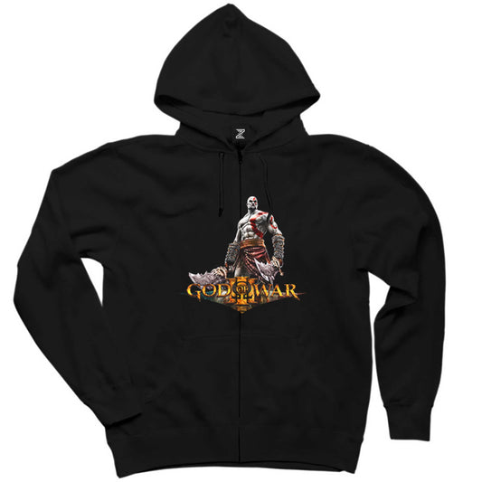 God of War Kratos Siluet Logo Siyah Fermuarlı Kapşonlu Sweatshirt