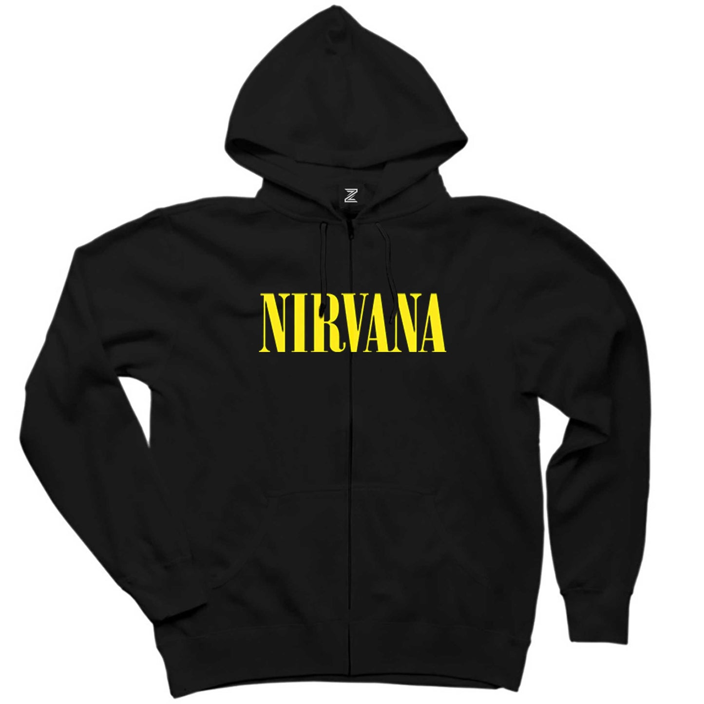 Nirvana Yazı Sarı Siyah Fermuarlı Kapşonlu Sweatshirt