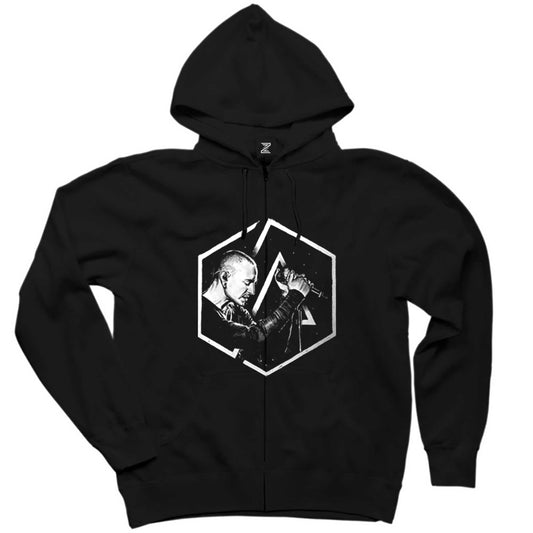 Linkin Park Chester Logo Siyah Fermuarlı Kapşonlu Sweatshirt