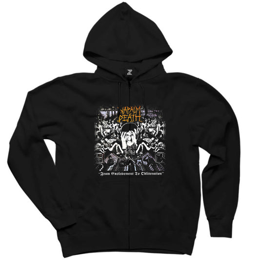 Napalm Death From Enslav Siyah Fermuarlı Kapşonlu Sweatshirt