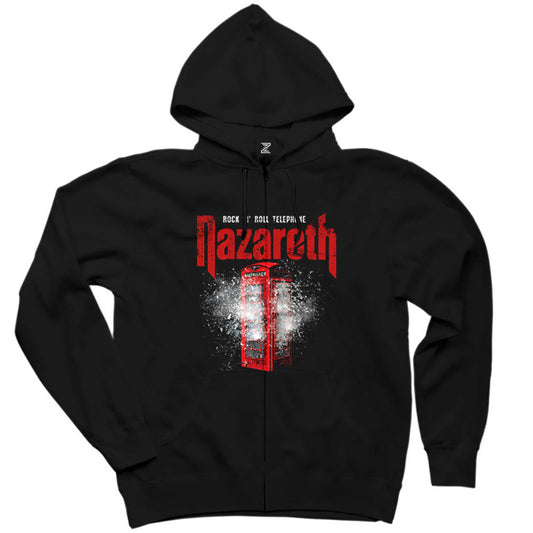 Nazareth Rock 'N' Roll Telephone Siyah Fermuarlı Kapşonlu Sweatshirt