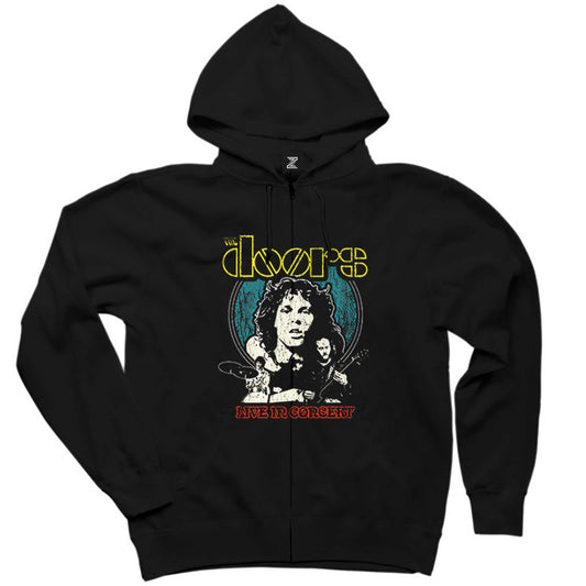 The Doors Live in Concert Siyah Fermuarlı Kapşonlu Sweatshirt