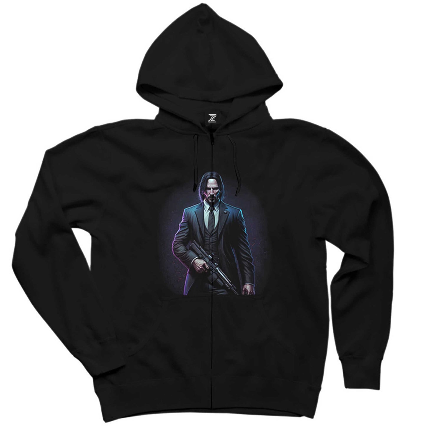 John Wick Art Classic Siyah Fermuarlı Kapşonlu Sweatshirt