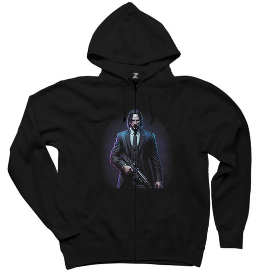John Wick Art Classic Siyah Fermuarlı Kapşonlu Sweatshirt