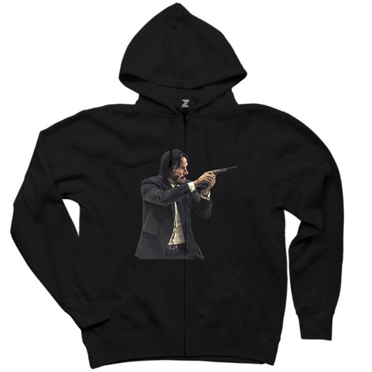 John Wick Baba Yaga Siyah Fermuarlı Kapşonlu Sweatshirt