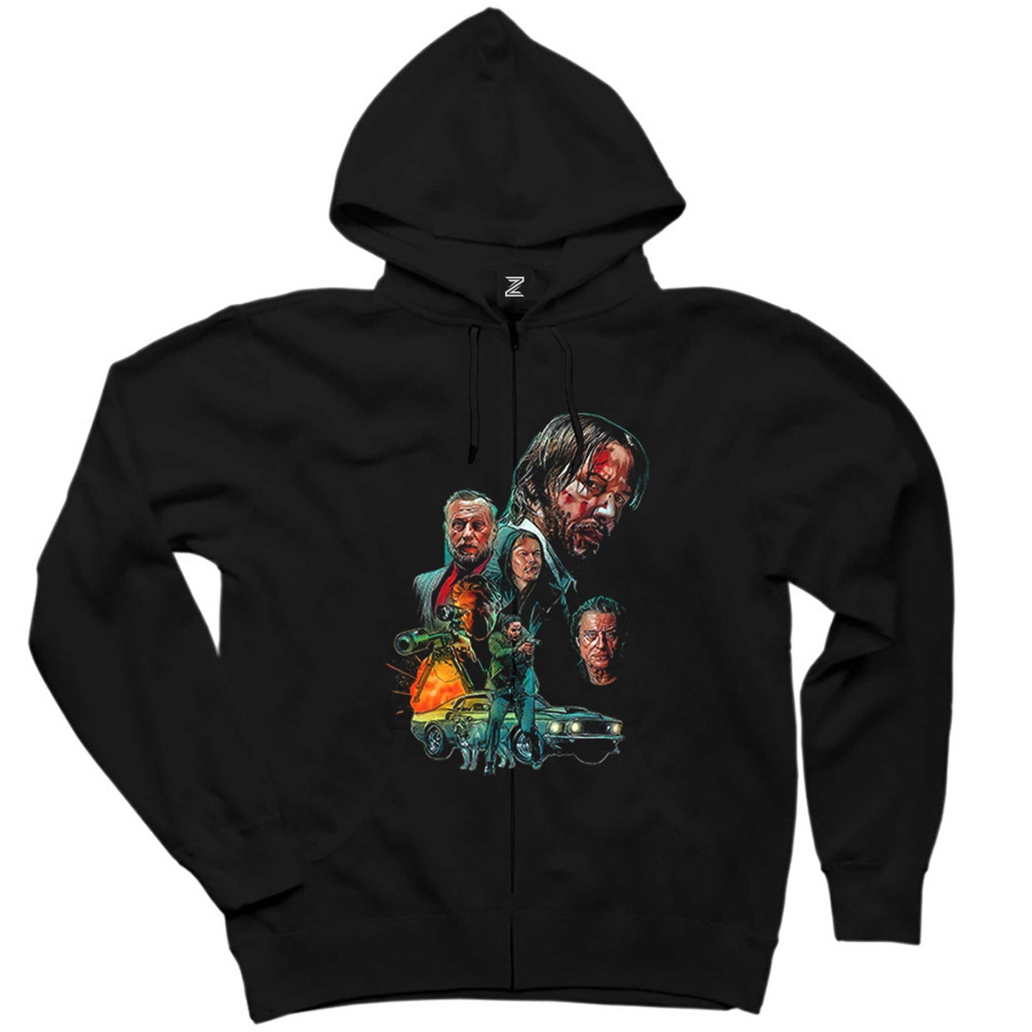 John Wick Best Series Siyah Fermuarlı Kapşonlu Sweatshirt