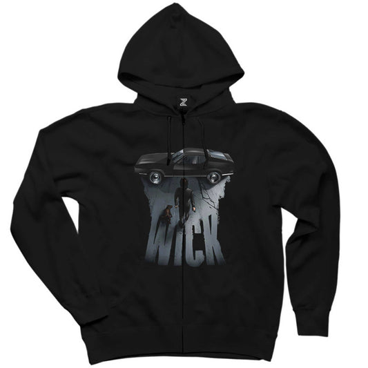 John Wick Car Siyah Fermuarlı Kapşonlu Sweatshirt