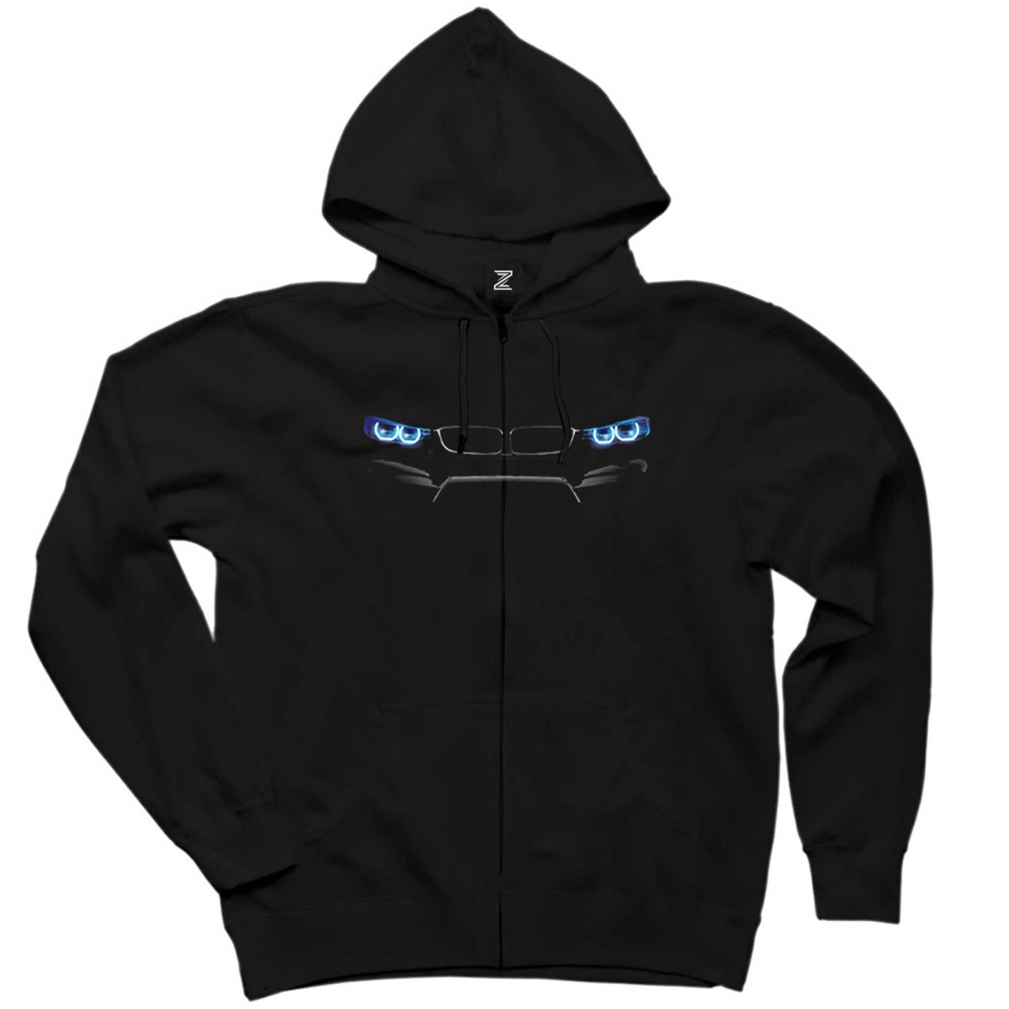 BMW M4 Series Blue Siyah Fermuarlı Kapşonlu Sweatshirt