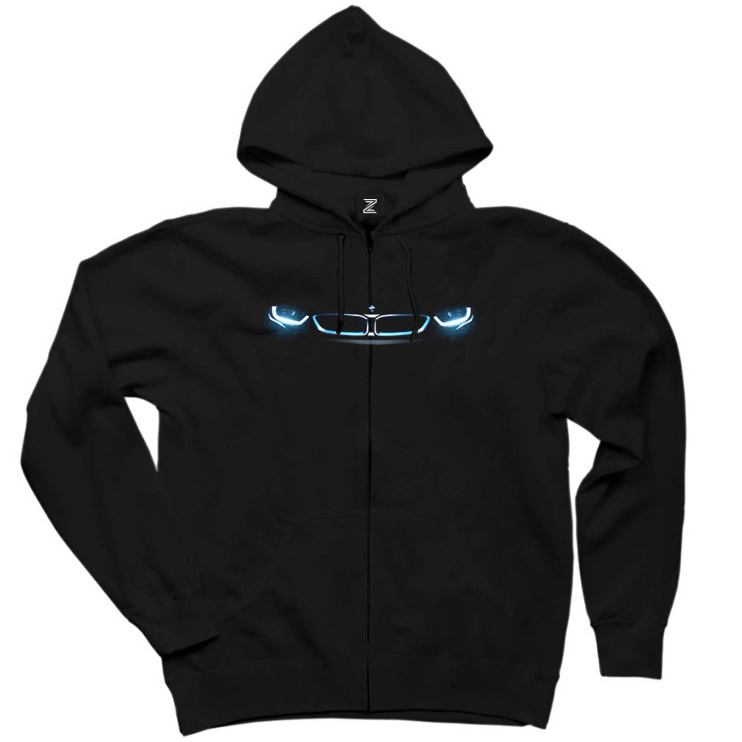 BMW i8 Headlights Siyah Fermuarlı Kapşonlu Sweatshirt
