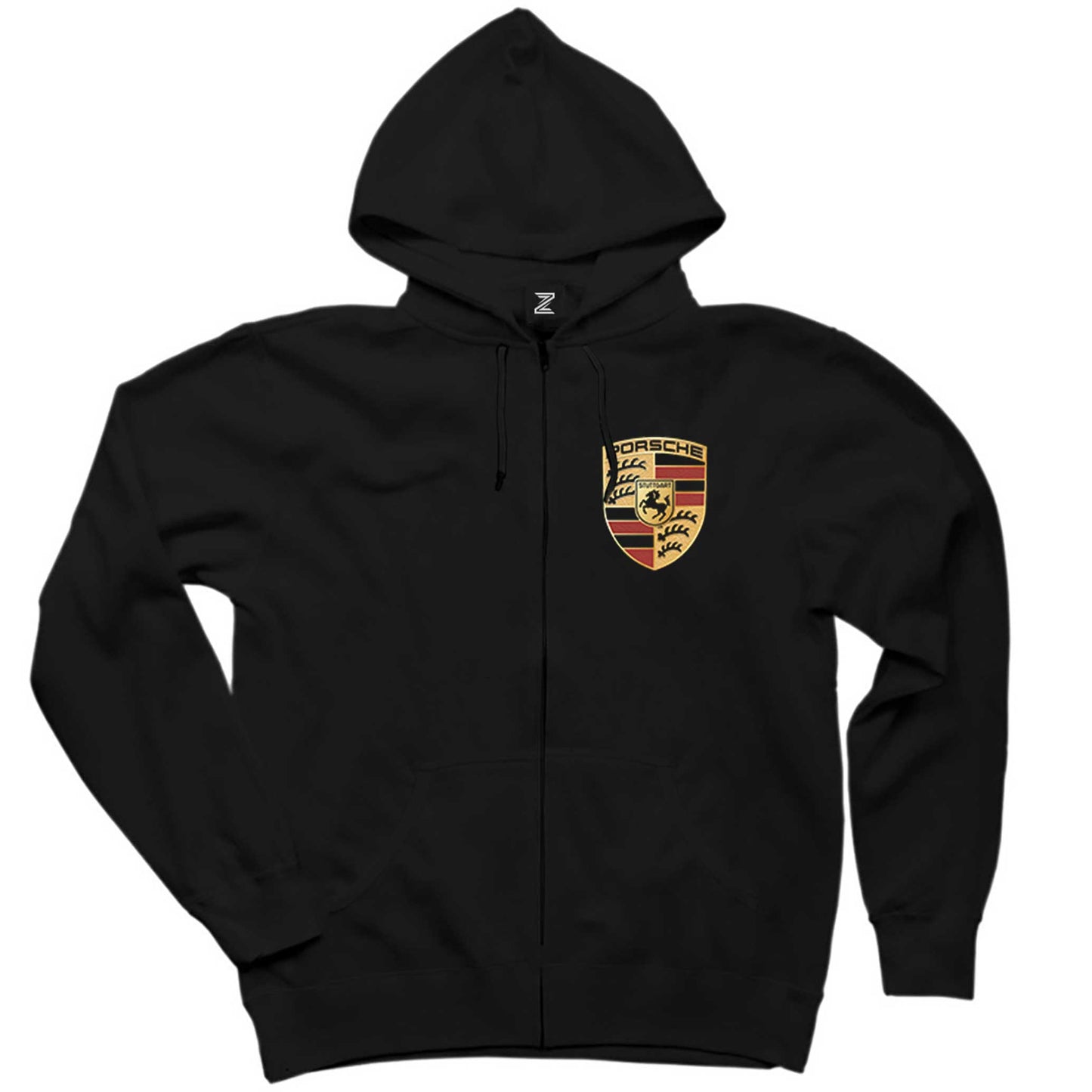 Porsche Logo Siyah Fermuarlı Kapşonlu Sweatshirt