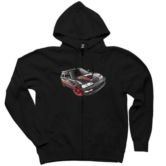 Honda Civic 90 Siyah Fermuarlı Kapşonlu Sweatshirt