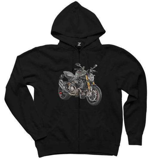 Ducati Multistrada 1200 Siyah Fermuarlı Kapşonlu Sweatshirt