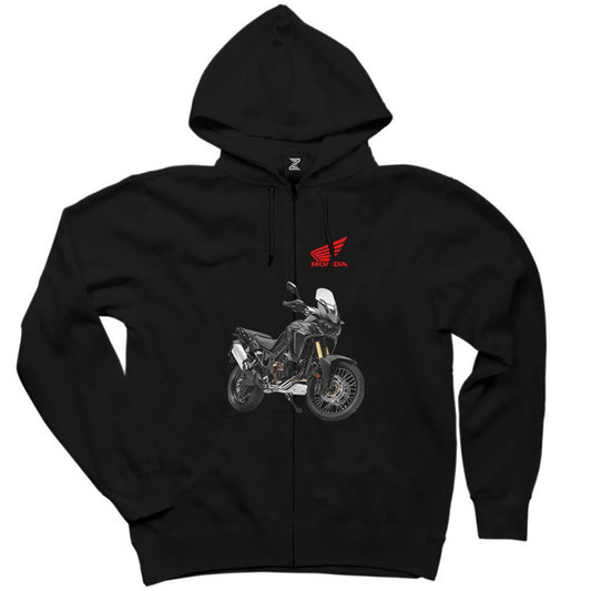 Honda Africa Twin EICMA Siyah Fermuarlı Kapşonlu Sweatshirt