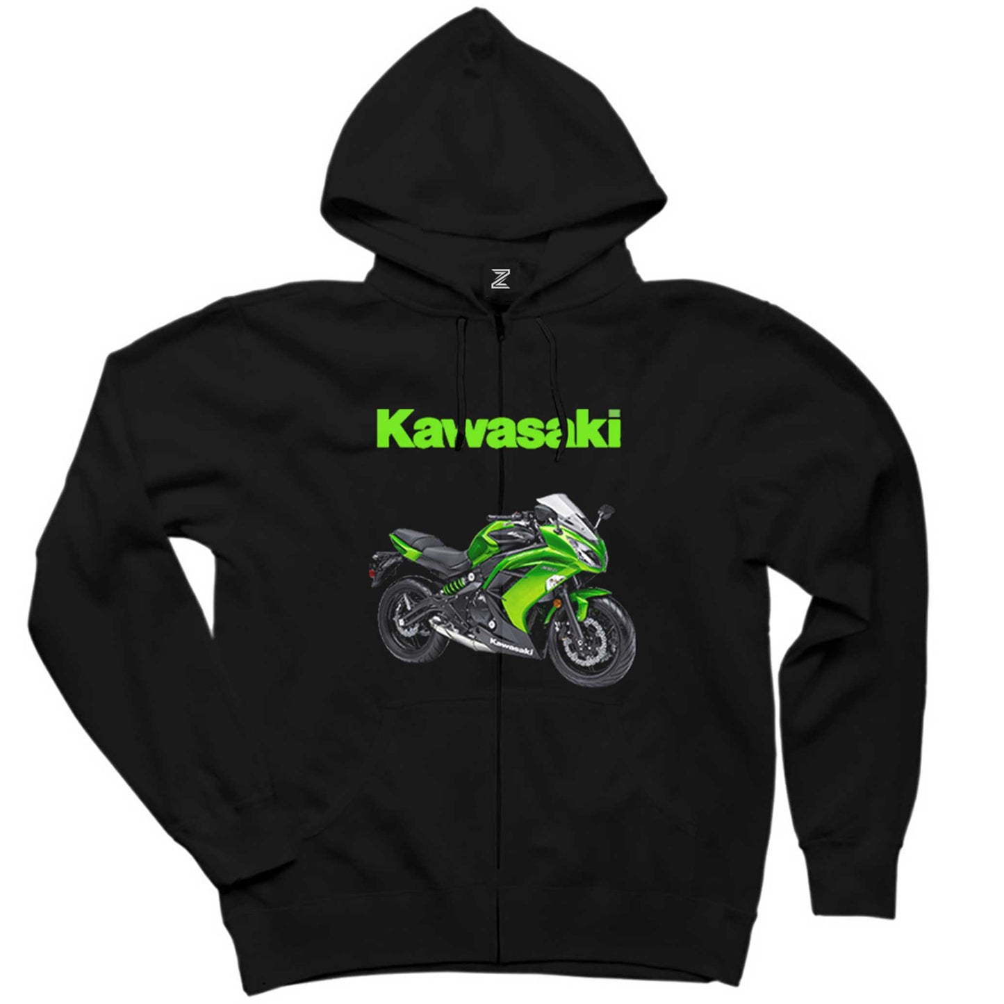 Kawasaki Ninja 650R Siyah Fermuarlı Kapşonlu Sweatshirt