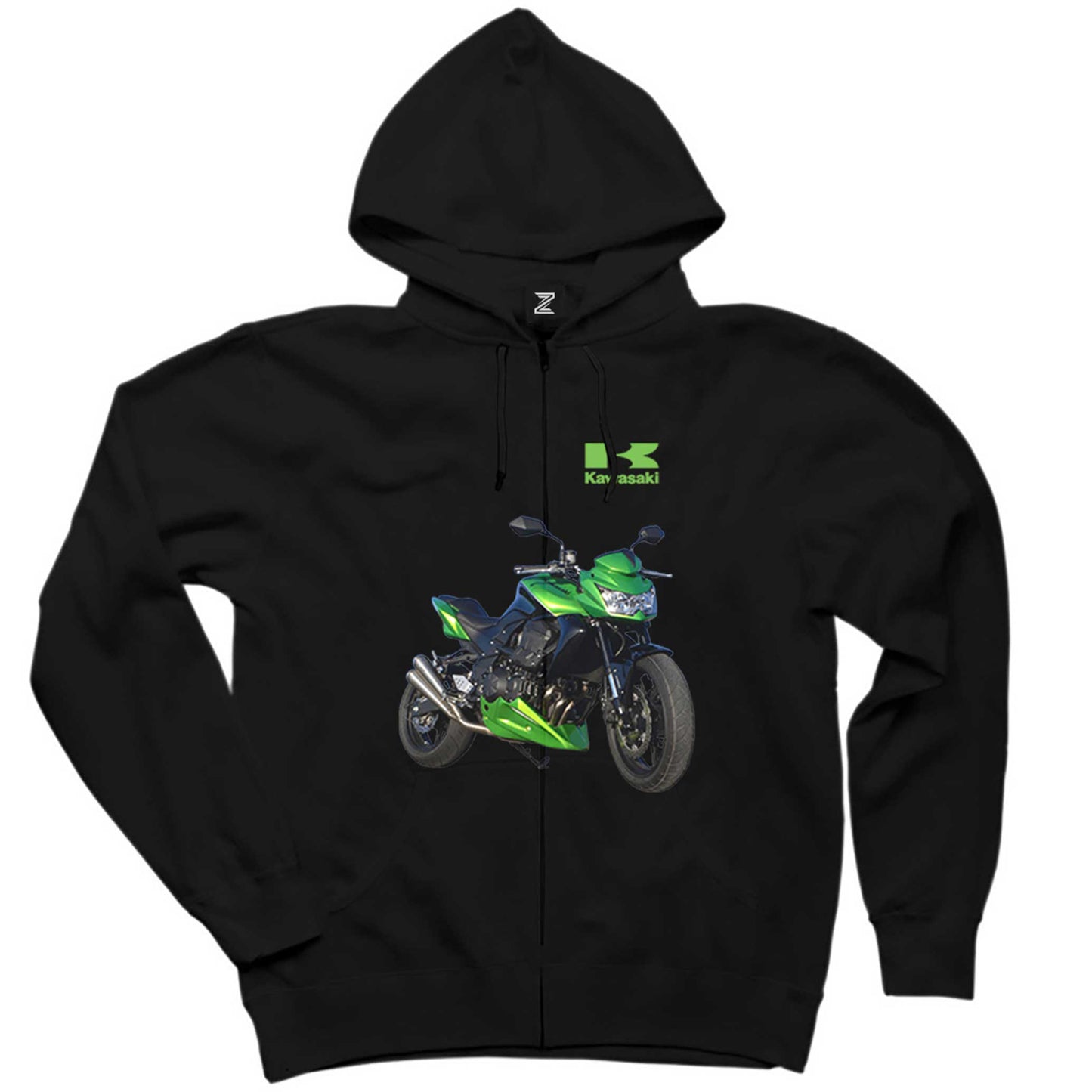 Kawasaki Z750 Siyah Fermuarlı Kapşonlu Sweatshirt