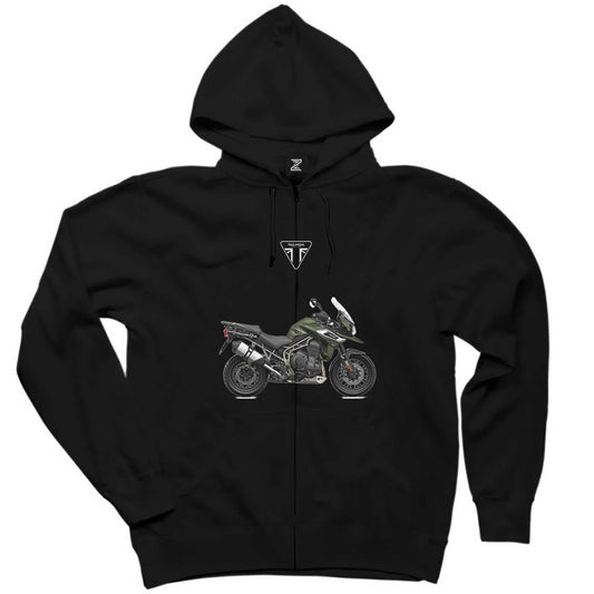 Triumph Tiger Explorer Siyah Fermuarlı Kapşonlu Sweatshirt