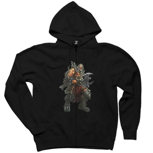 Diablo III Ruhların Reaper'ı Barbar Blizzard Entertainment Siyah Fermuarlı Kapşonlu Sweatshirt