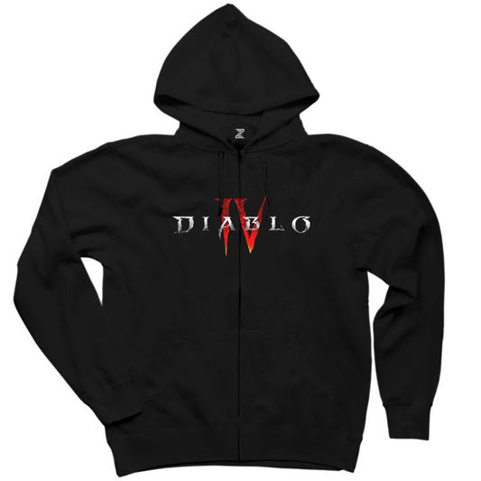 Diablo IV Logo Siyah Fermuarlı Kapşonlu Sweatshirt