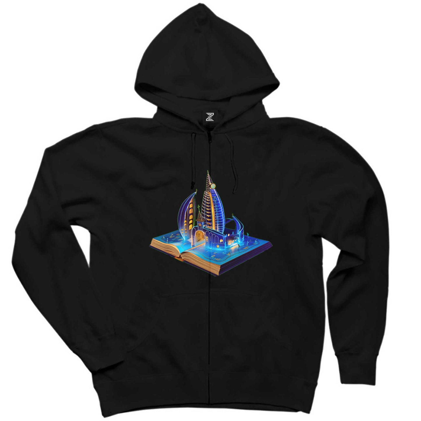 Burj Al Arab Dubai View Book Siyah Fermuarlı Kapşonlu Sweatshirt