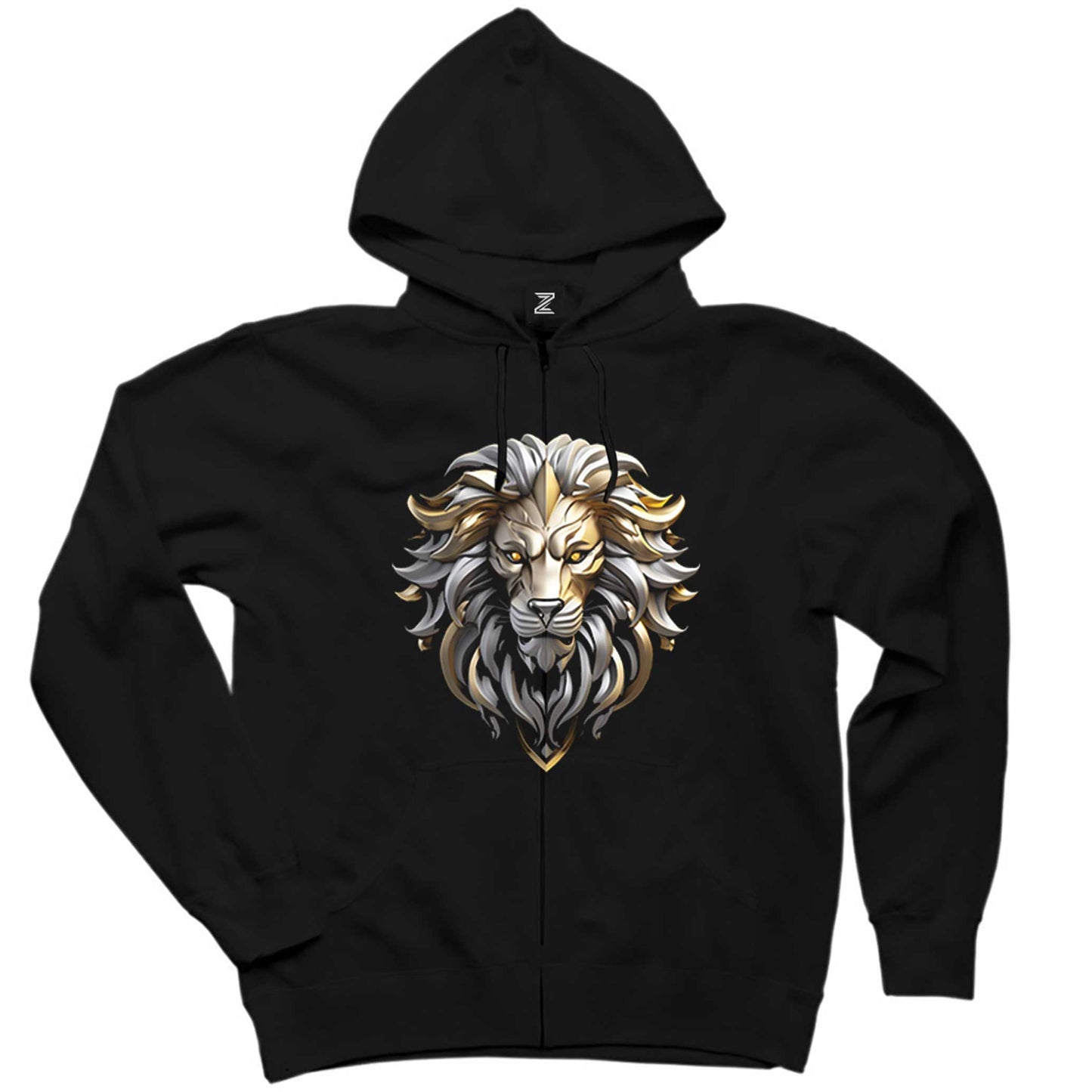 Silver and Gold Lion Siyah Fermuarlı Kapşonlu Sweatshirt