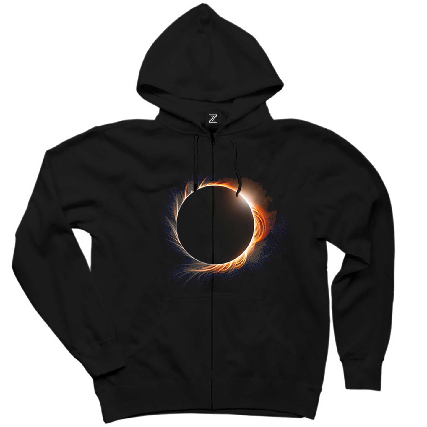 Solar Eclipse Siyah Fermuarlı Kapşonlu Sweatshirt