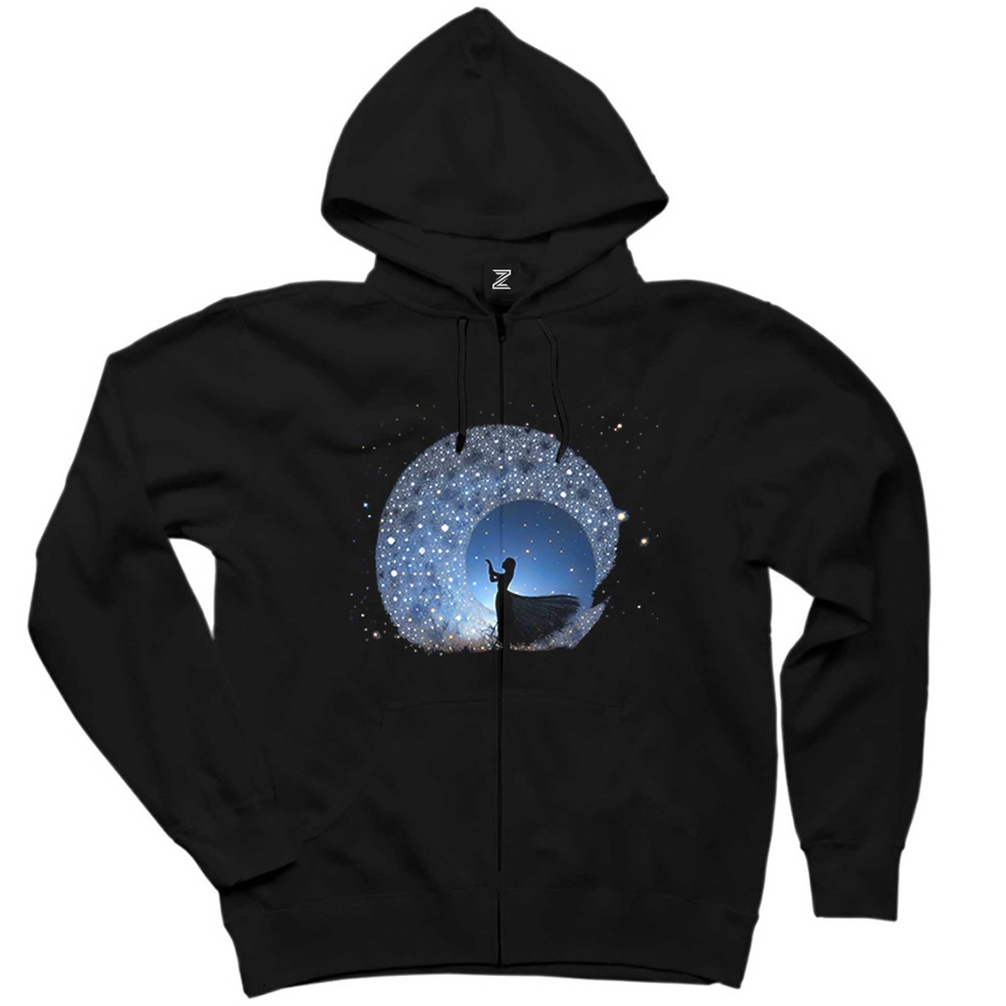 Woman Watching The Stars in The Sky Siyah Fermuarlı Kapşonlu Sweatshirt