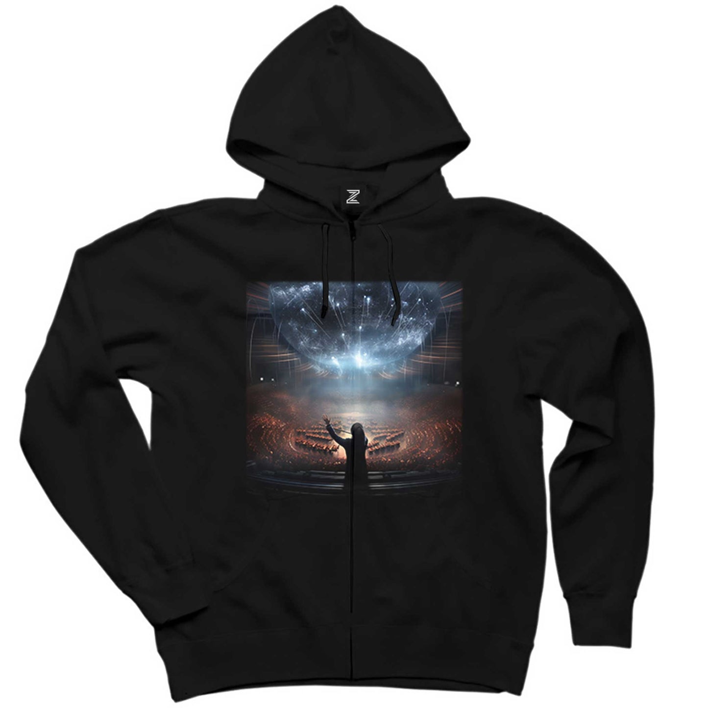 Imagine Orchestral Siyah Fermuarlı Kapşonlu Sweatshirt