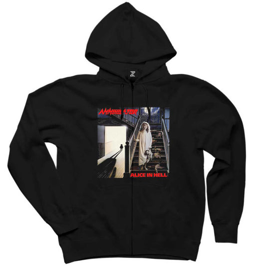 Annihilator Alice in Hell Siyah Fermuarlı Kapşonlu Sweatshirt