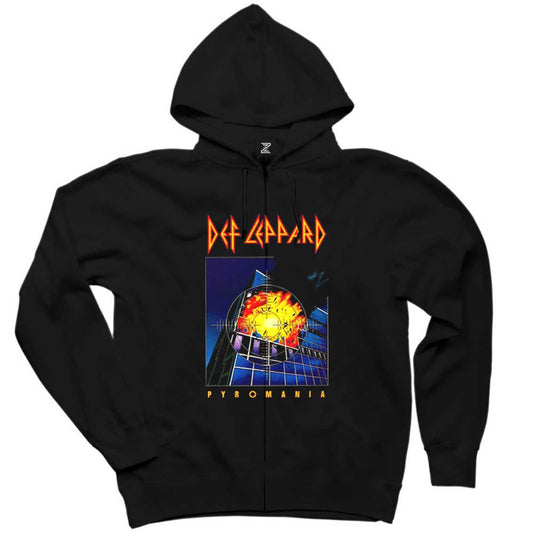 Def Leppard Pyromania Siyah Fermuarlı Kapşonlu Sweatshirt