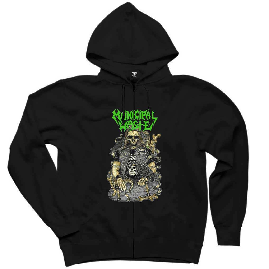 Municipal Waste Skaterskull Siyah Fermuarlı Kapşonlu Sweatshirt