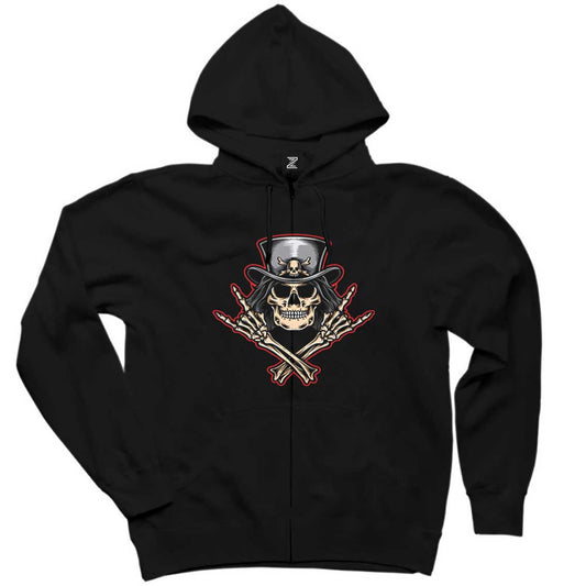 Slash Skull Siyah Fermuarlı Kapşonlu Sweatshirt