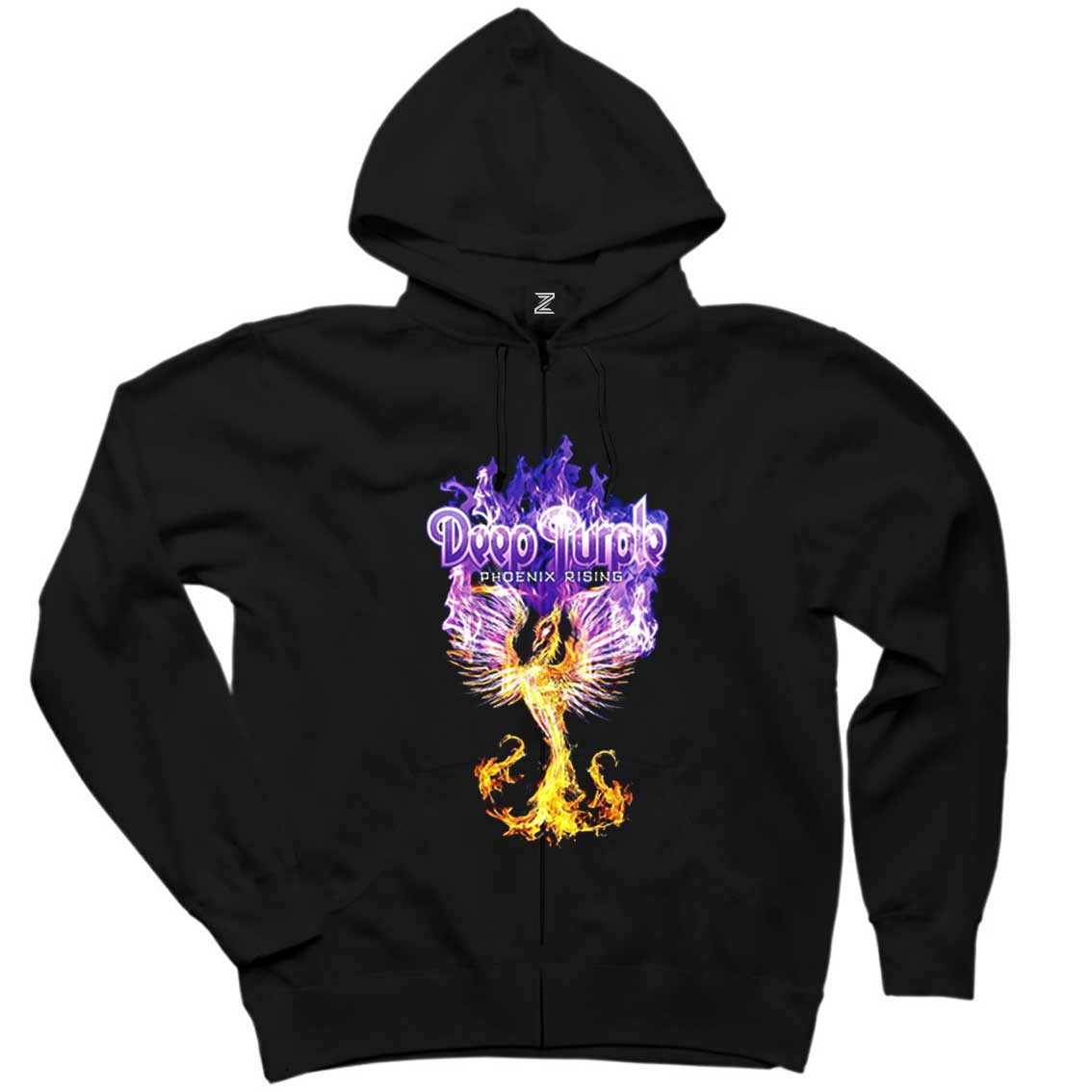 Deep purple Phoenix Rising Siyah Fermuarlı Kapşonlu Sweatshirt