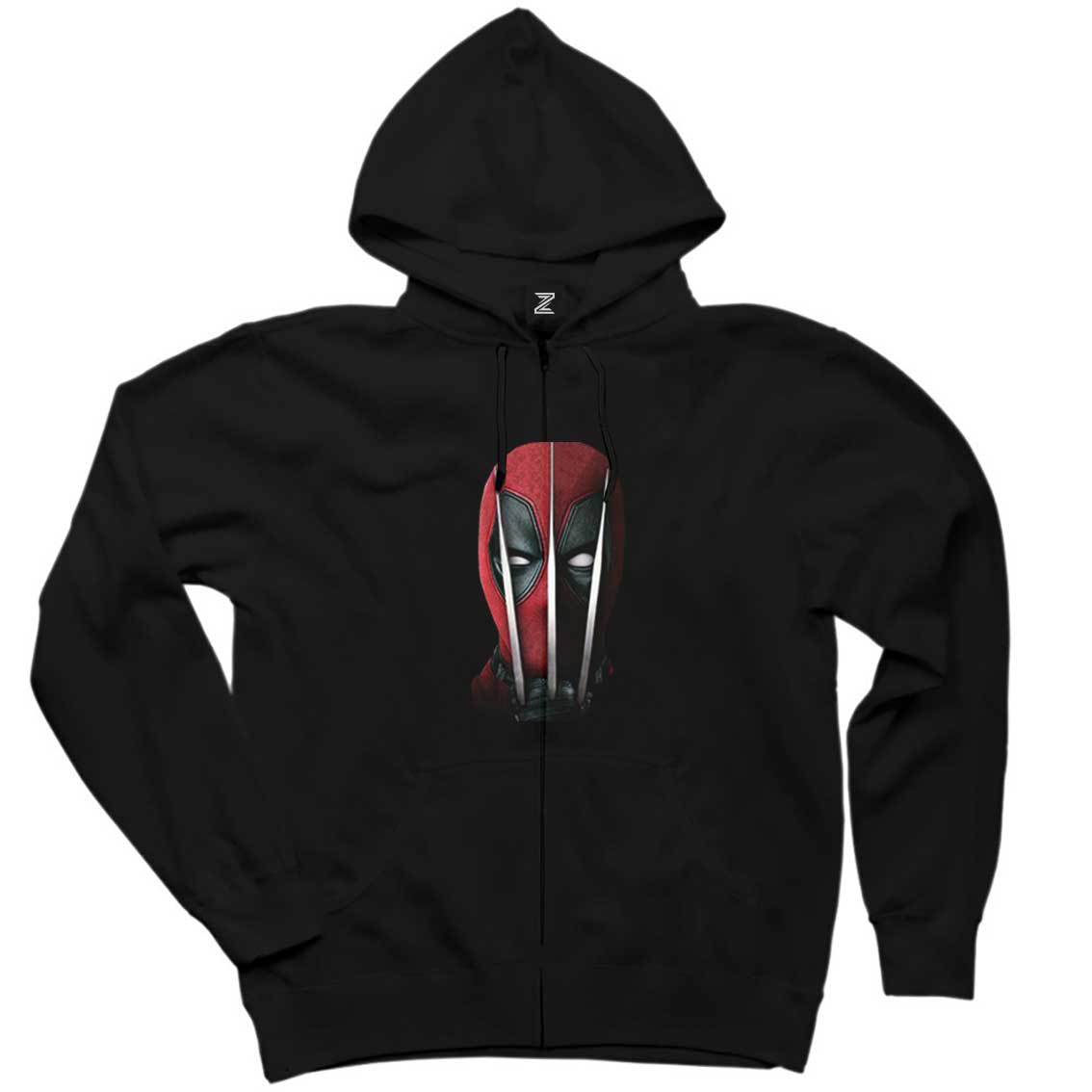 Deadpool Claw Siyah Fermuarlı Kapşonlu Sweatshirt