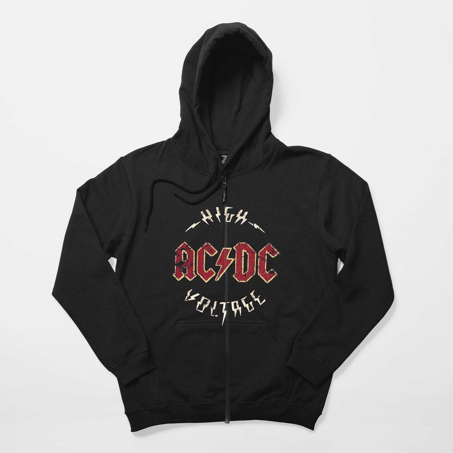 Ac Dc Logo Vintage Siyah Fermuarlı Kapşonlu Sweatshirt