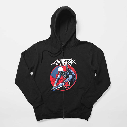 Anthrax Pentegram Siyah Fermuarlı Kapşonlu Sweatshirt