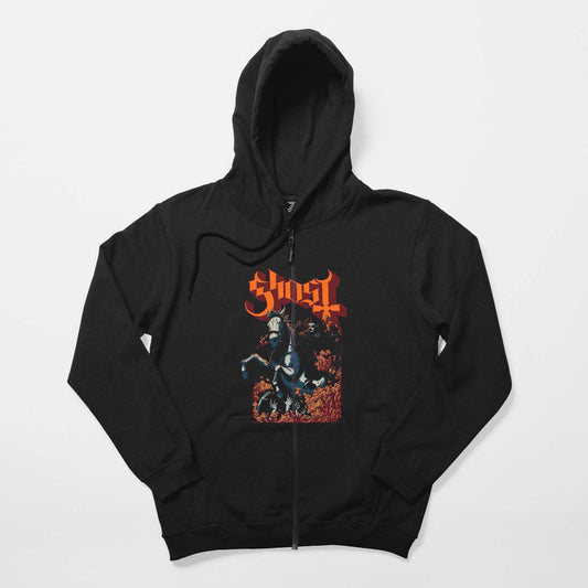 Ghost Horse Siyah Fermuarlı Kapşonlu Sweatshirt