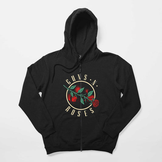 Guns N Roses Flower Siyah Fermuarlı Kapşonlu Sweatshirt