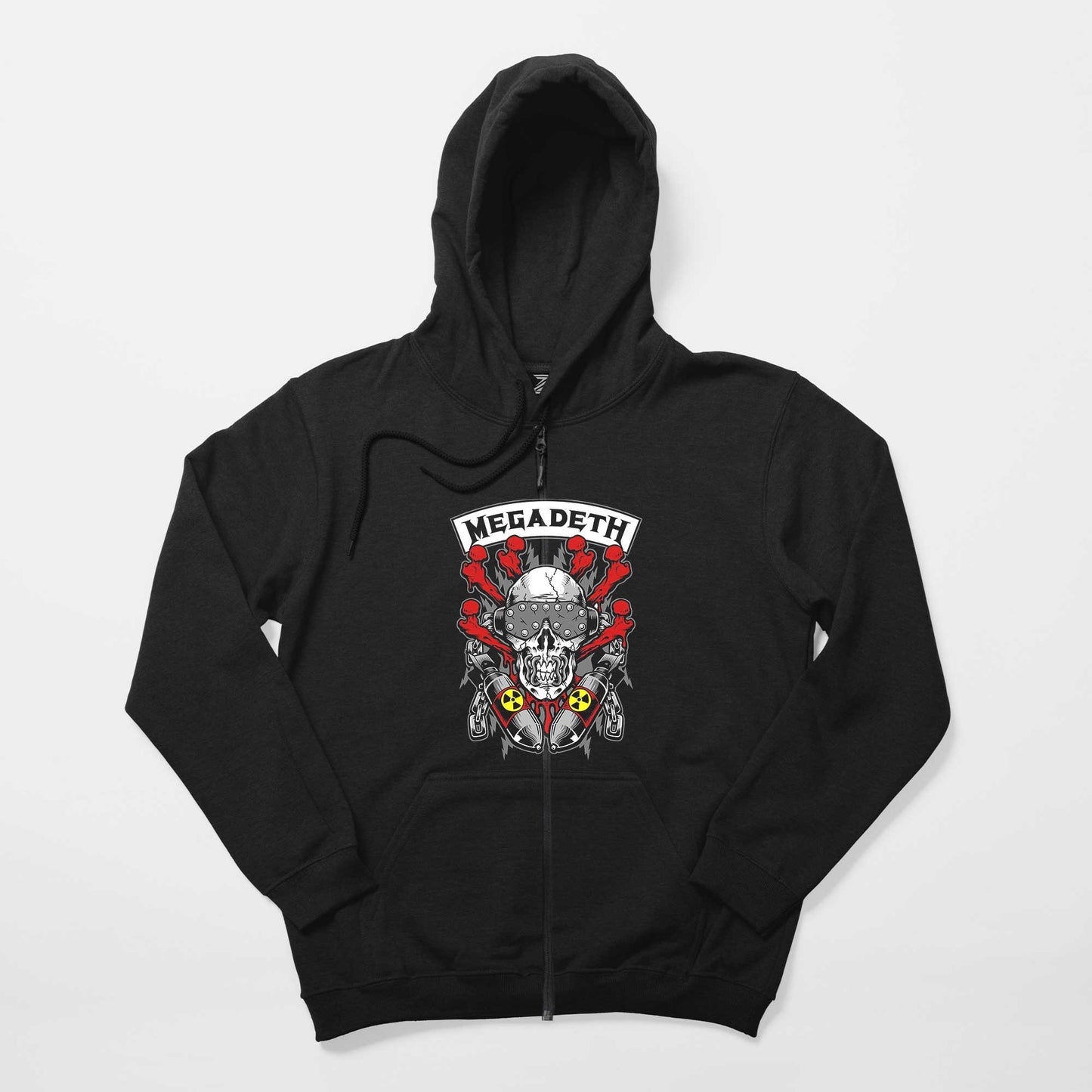 Megadeth Skull and Chemical Bomb Siyah Fermuarlı Kapşonlu Sweatshirt