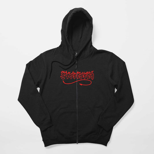 Possessed Red Logo Siyah Fermuarlı Kapşonlu Sweatshirt