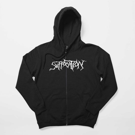 Suffocation Logo Siyah Fermuarlı Kapşonlu Sweatshirt