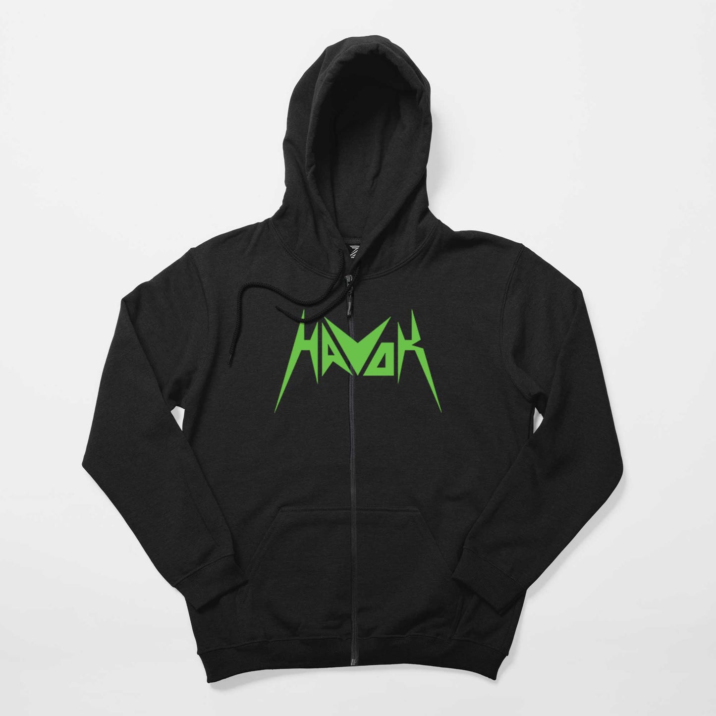 Havok Green Logo Siyah Fermuarlı Kapşonlu Sweatshirt