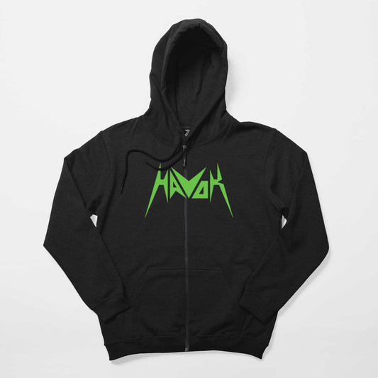 Havok Green Logo Siyah Fermuarlı Kapşonlu Sweatshirt