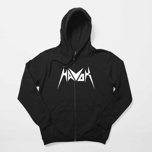 Havok Logo Text Siyah Fermuarlı Kapşonlu Sweatshirt