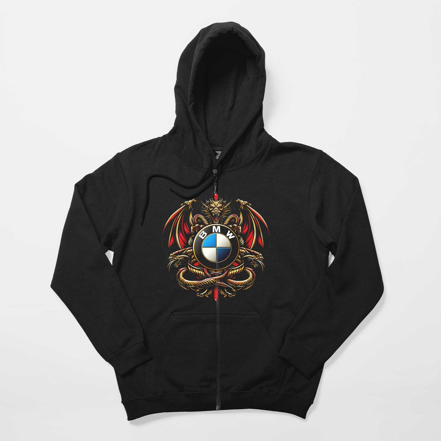Bmw Logo Ejderha Siyah Fermuarlı Kapşonlu Sweatshirt